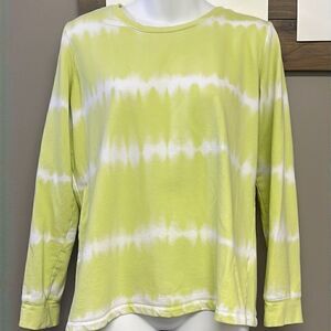 Denim & Co. Light Lime Green/Wht. Tie Dye Crewneck Long Sleeve Sweatshirt- Small